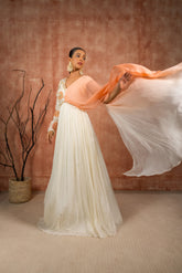 ivory one  shoulder drape anarkali